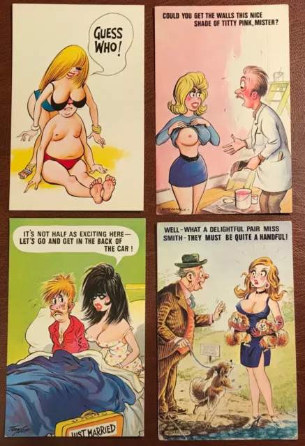 Comic 4 Postcards Seaside Saucy Bamforth Topless Nude # 188