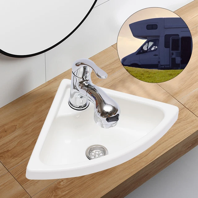 BOAT CARAVAN RV Camper Corner Sink Acrylic Triangular Sink W/ Faucet