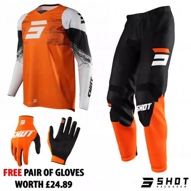 Adults Motocross Kit SHOT Raw Burst KTM Orange MX Jersey Pants FREE Gloves