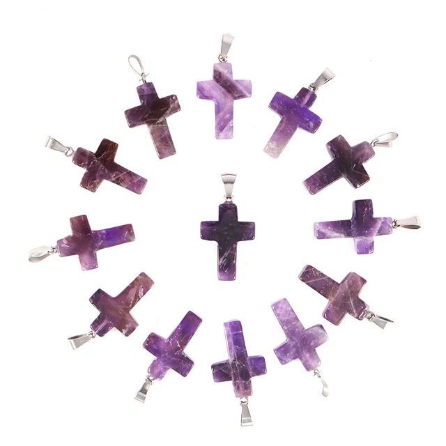 Natural Amethyst Crystal Cross Stone Pendant Healing Chakra Gemstone 30pcs