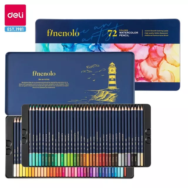 Deli Finenolo Water Color Pencils Set Drawing Colored Pencils with Iron Box