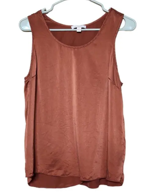 Lunya Womens S 100% Silk Tank Top Sleeveless Shirt Scoop Neck Orange