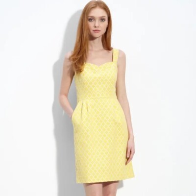 Kate Spade Hilary Yellow White Geometric Print Dress Size 10 Sweetheart Sheath