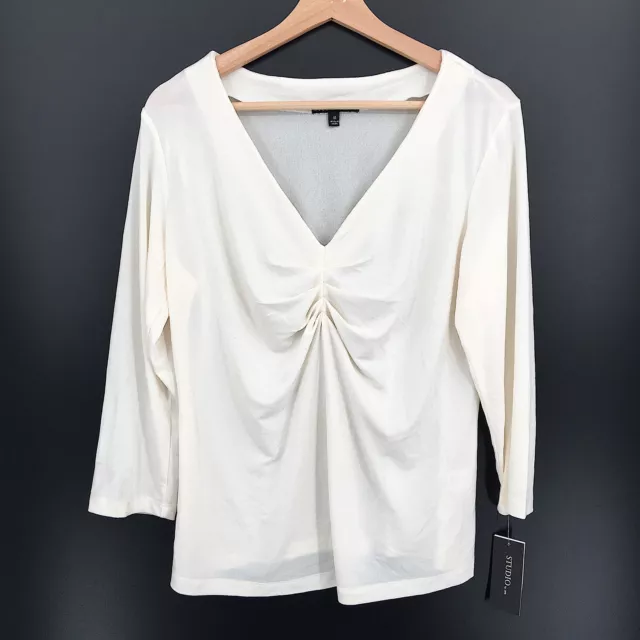 NEW Studio by JPR  johnpaulrichard Ruched Pullover Tunic Ivory classic M women's