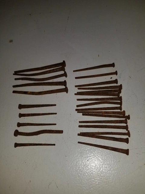 25  Antique Square Cut Assorted Straight Nails w/ Square Heads 4 , 3, 2.5 "