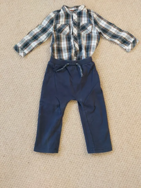 Camicia intelligente George ASDA bambino bambino abito a scacchi e pantaloni blu navy 12-18 mesi