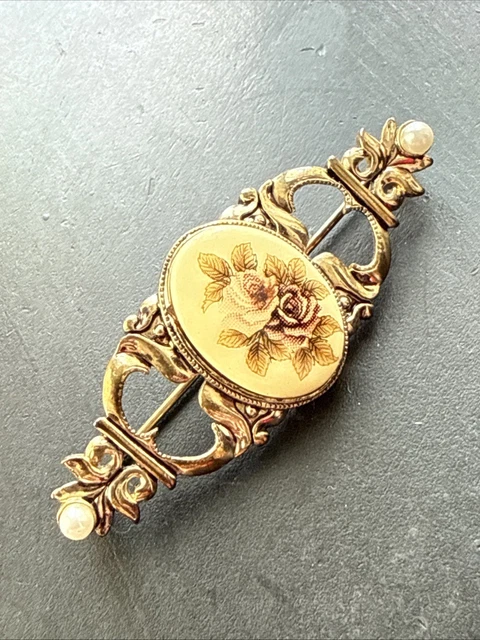 Broche Ancienne Art Déco Plaqué Or 18k 750 - Motif Fleurs Créateur - Vintage