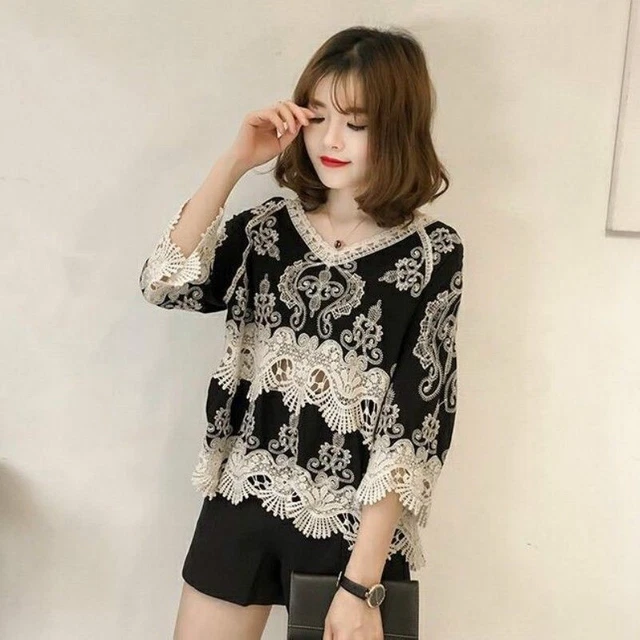Cardigan Léger Femme En Maille Brodée Dentelle Florale - Style Kimono Boutons, été Printemps