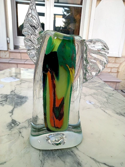 ANCIEN VASE EN VERRE SOUFFLÉ FORME DE FLEUR trace du pontil à la base