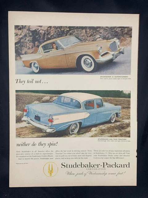 Magazine Ad* - 1957 - Studebaker Golden Hawk & President