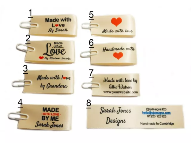 Personalised Cream Custom Handmade with love sew stitch in craft hobby labels