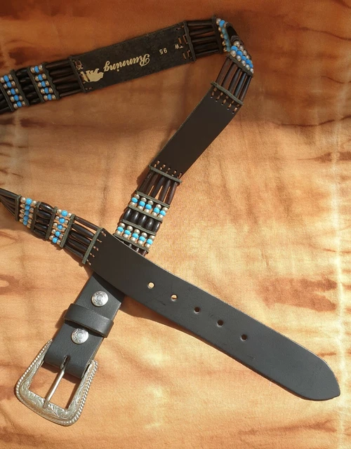 Cintura corno osseo indiano + perla di vetro blu, cintura di ricambio, centro Foro 96 cm