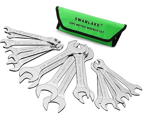 SWANLAKE 19Pcs Super-Thin Open End Wrench Set with Rolling 19pcs METRIC &SAE