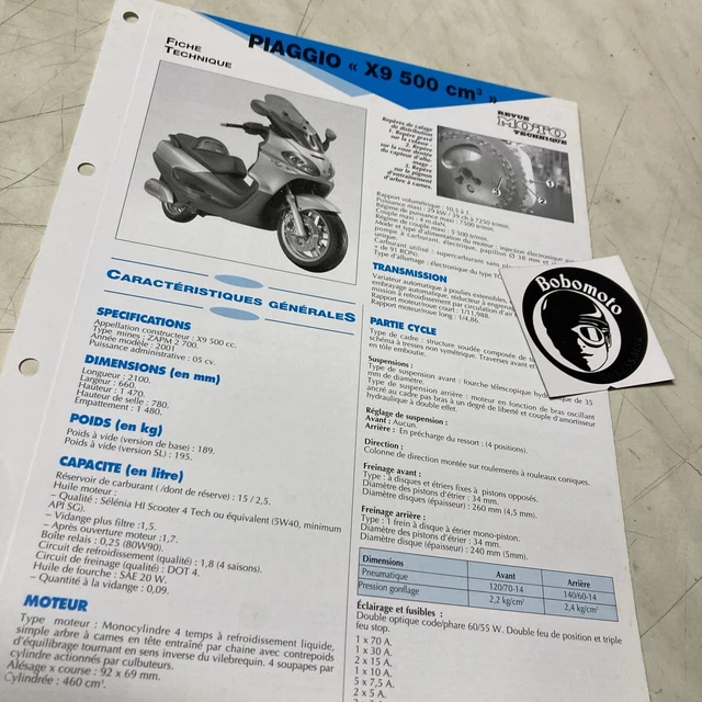Piaggio 500 X9 2001 Scheda Tecnica Motocicletta Sospensione Scooter