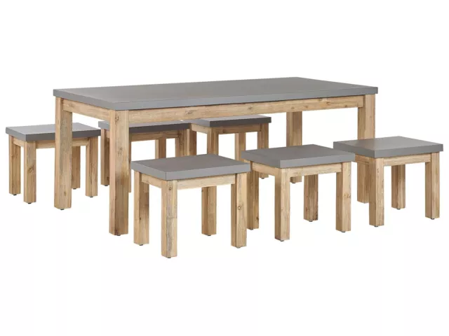 Trendy Gartenmöbel Set Faserzement Akazienholz Tisch miit 6 Hockern grau Ostuni