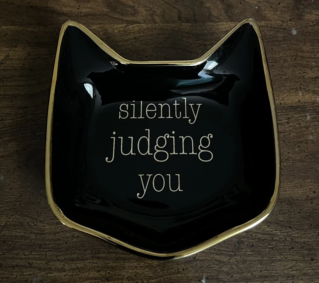 Whisker City Ceramic Cat Novelty Trinket Dish Saucer "Silently Judging You"