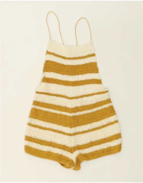 ZARA Girls Knit Playsuit 9-10 Years Yellow Striped Cotton AY36