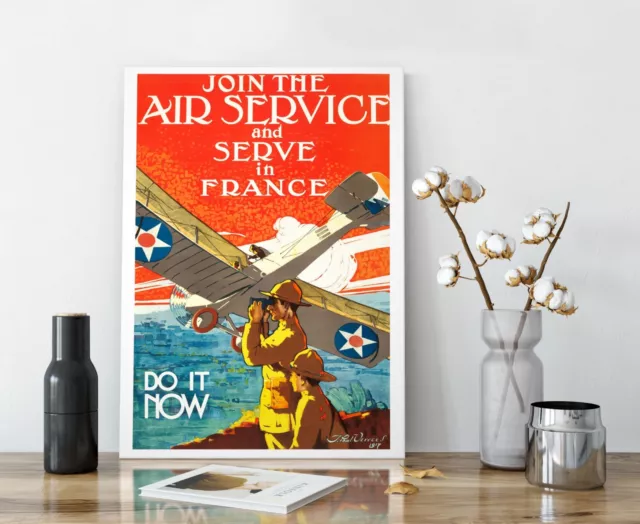 WW1 Aviation Propaganda Poster - Join The Air Service, Vintage Recruiting Poster