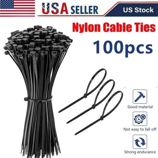 100PCS 6"  Cable Ties Zip Ties Nylon UV Resistant Stabilised Black Cable Ties US