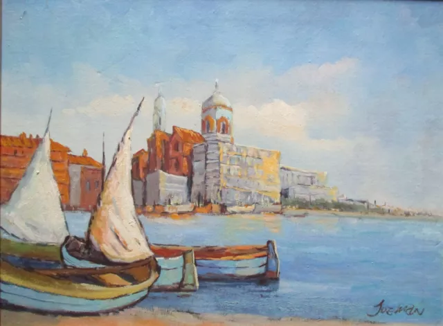 Original oil painting of Venice by Joe Man, framed,  captures Italian light