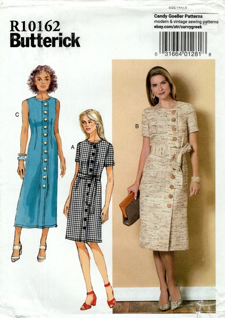 Butterick R10162 Fitted Dress w Mock Button Front & Sash Sz 6-14 UNCUT B6655