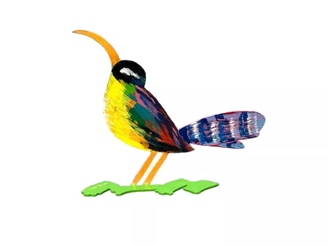 Escultura de pájaro de metal de arte pop de David Gerstein multicolor pintada a mano y firmada