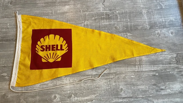 NOS VINTAGE SHELL Benzin Tankstelle Wimpel 77x38cm ÖL Fahne 50er 60er ...