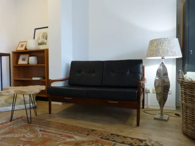 Mid-Century Daybed, Dänisches Design, Teak, Echtlederkissen