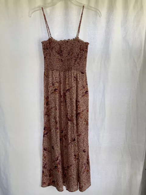 RESA x Revolve Ashley Smocked Midi Dress High Slit Size XS Floral Pink Leopard