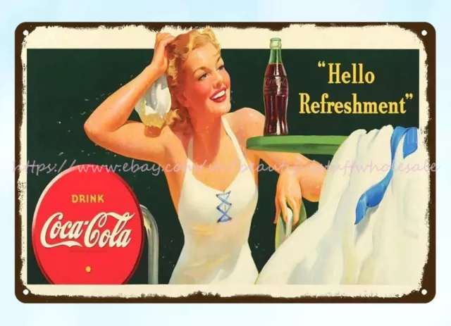retro garage 1942 Small Horizontal coca-cola coka Bathing Girl metal tin sign