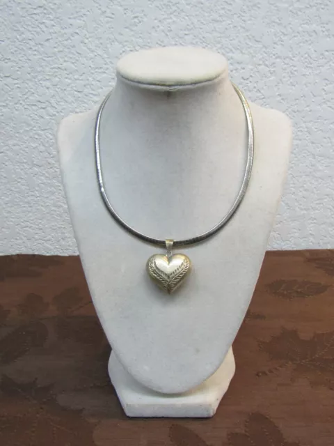 Vintage Sterling Silver Puffed Heart Pendant W. 16" Snake Chain Necklace 25.6g X