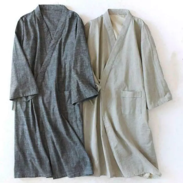 Men's Kimono Yukata Pajamas Cotton Japanese Bathrobe Robe Gown Nightwear Hot