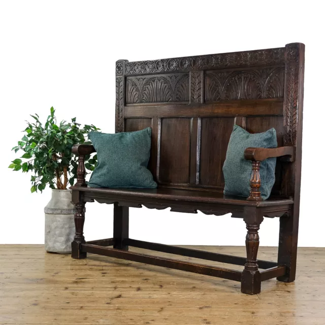 Antique Carved Oak Settle (M-5199)