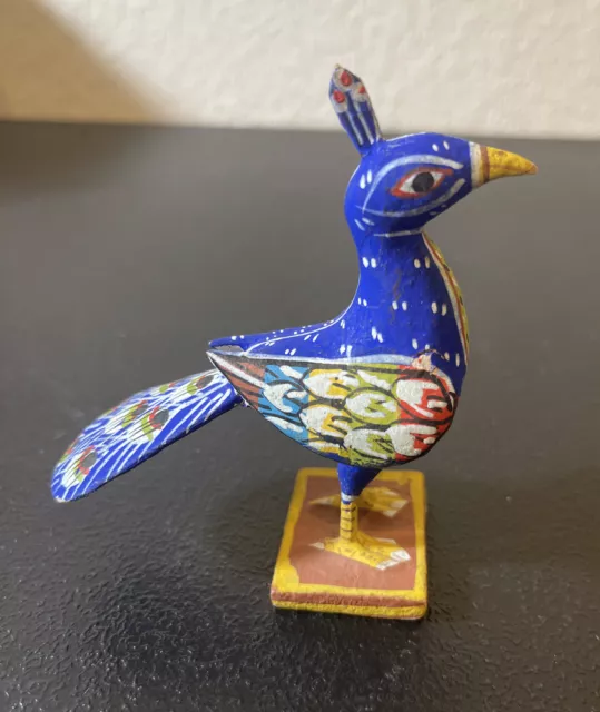 Vintage Handmade Wooden Kondapalli Peacock Bird Folk Art Figurine 3