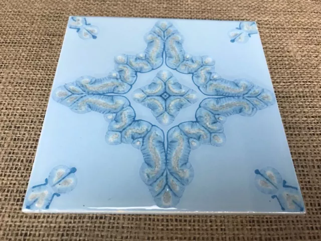 Vintage Mid Century English Blue Geometric Abstract Ceramic Pottery Tile