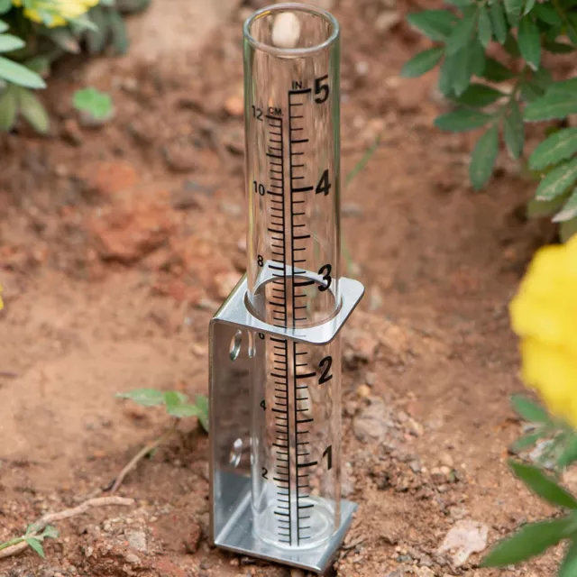 Garden Rain Gauge Tube Clear Rain Water Meter Measuring Device W/ Mounting Rack