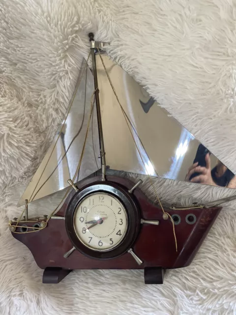 Vintage OXFORD Wood Nautical Sailing Boat Ship Electric Clock,works.