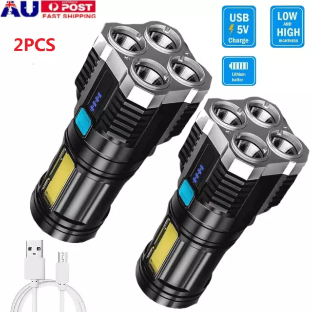 2PCS Super Bright 1000000LM Torch Led Flashlight USB Rechargeable Tactical Light