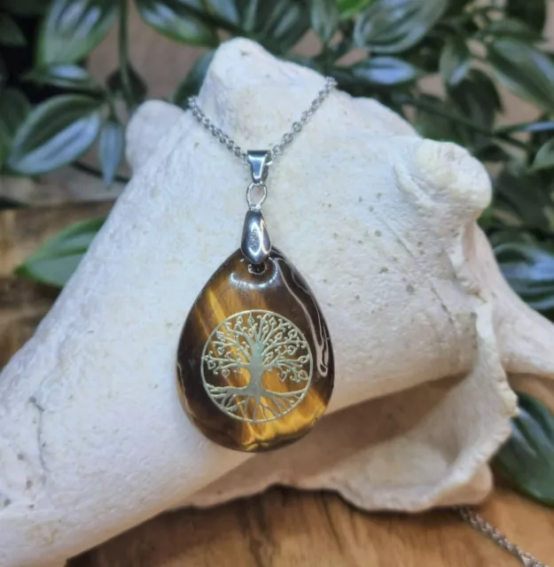 Pendentif Goutte Arbre de Vie en Pierre Naturelle OEIL DE TIGRE