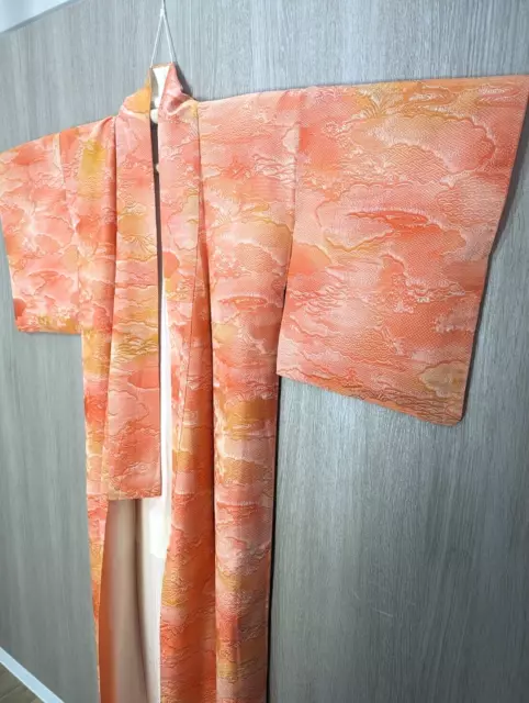Japanese Kyoto Kimono yukata Height62.99inch width22.04inch orange  used 3