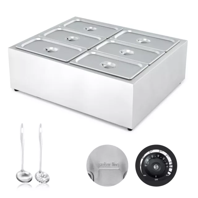 Electric Buffet Server & Warmer with 6 1/3 Size Stainless Steel Pans Lids Shelf