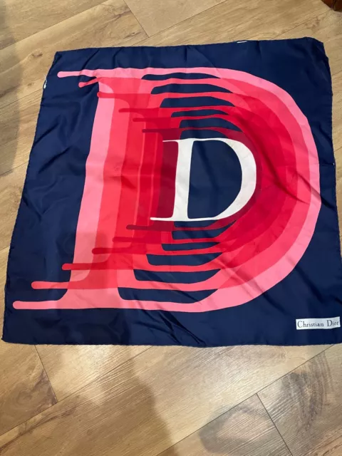 large Vintage CHRISTIAN DIOR silk  twill scarf signature "D"