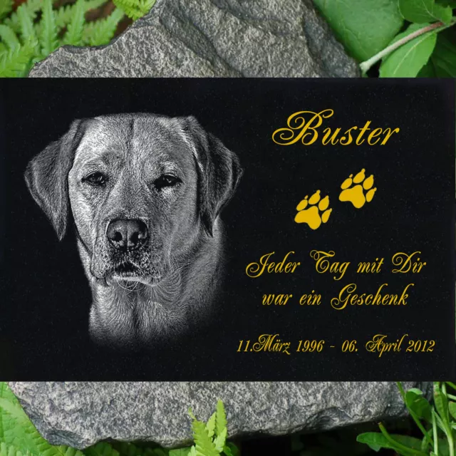 GRANIT GRABSTEIN Grabdekoration Tiergrabstein Hund g39 ►30 x 20 cm◄ Foto Gravur