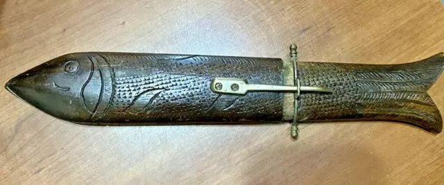 Antique Wood & Brass Fish Knife with Wooden Sheath 13 Inches  India