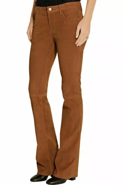 New J BRAND Suede Leather BRYA Bootcut stretch slim leg pants Sz 25 Sample $1098