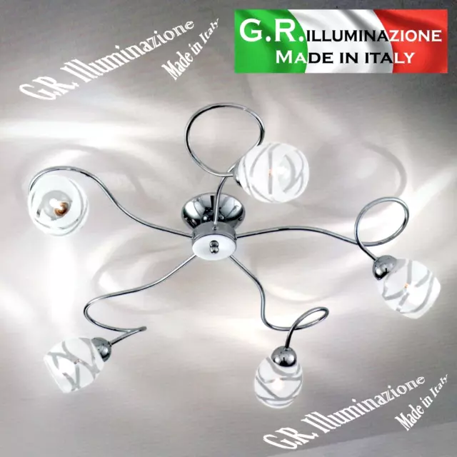 Deckenlampe modern Kronleuchter Chrom 5 L. weiß Satin Glas Deckenleuchte Bad MIA