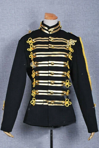 Michael Jackson Military Prince Black Cosplay Costume Gold Stripe Short Jacket：