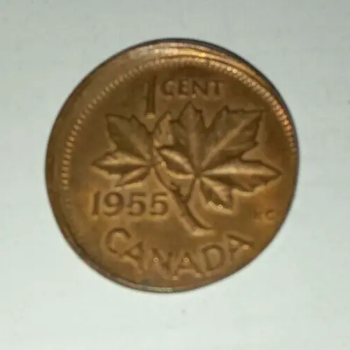 Canada 1955 Penny Cent Error Coin - 5-10% Off Center - Ungraded