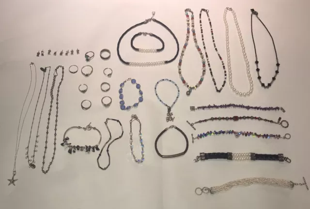 .925 Sterling Silver Jewelry Lot Bracelets Necklaces Rings