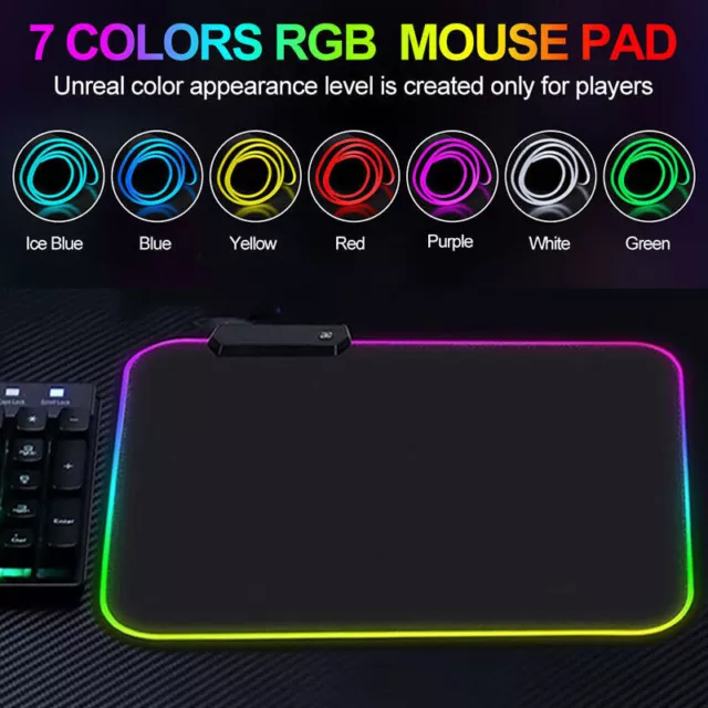 LED Gaming Mouse Mat 12 Lighting Modes Water Resistant Anti-Slip RGB Pads Mats